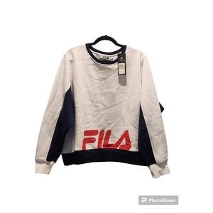 Fila Women's Plus Logo Graphic Colorbock Sweatshirt White Navy